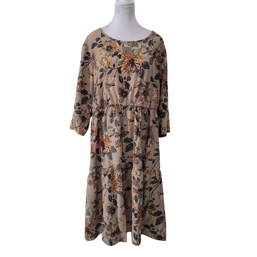 Emory Rose Womens Size 3X Floral Midi Dress 3/4 Sleeve Cottagecore Nature Earth